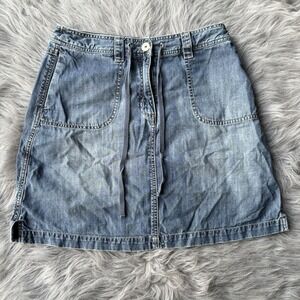 Talbots Skirt Sz 8 Petites Blue Lightweight Denim Drawstring Tie Mini Pockets